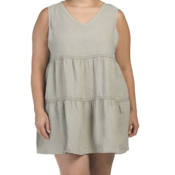 Lucky Brand Dress V-Neck sleeveless Tiered 100% Linen Size 1X Crochet Trim NWT - Picture 7 of 8